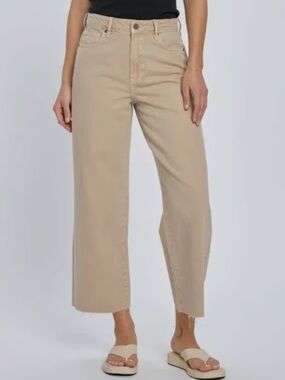 Hidden Los Angeles Wide Leg Crop Pants Tan Button Fly Raw Hem Size 31